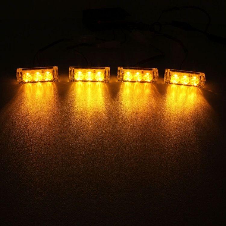 4 X 3 LED Car Front Grille Police Warning Lights Pack Of 4