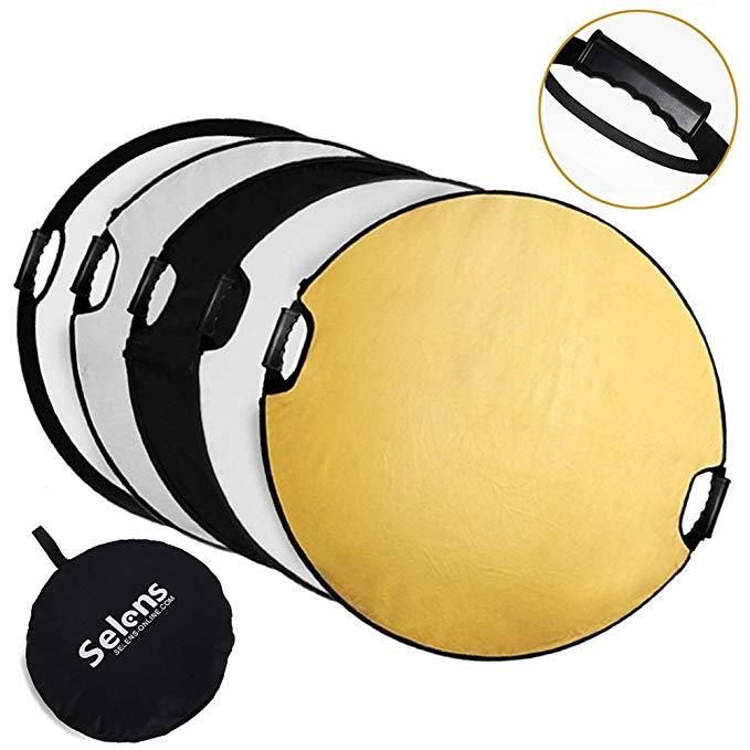 Selens Portable Handle Round Reflector Collapsible Multi Photography Photo Studio Lighting, 5-in-1 43 Inch (110cm)