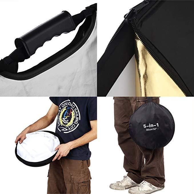 Selens Portable Handle Round Reflector Collapsible Multi Photography Photo Studio Lighting, 5-in-1 43 Inch (110cm)
