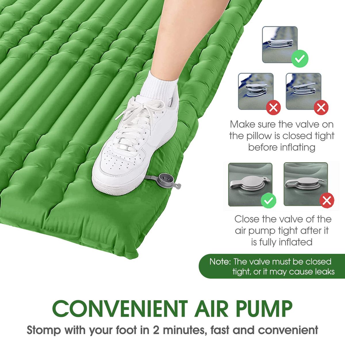 4'' Thick Inflatable Double Sleeping Pad with Pillow and Built-in Pump Lightweight Waterproof Sleeping Mat Air Mattress for Camping Car Traveling Hiking Backpacking