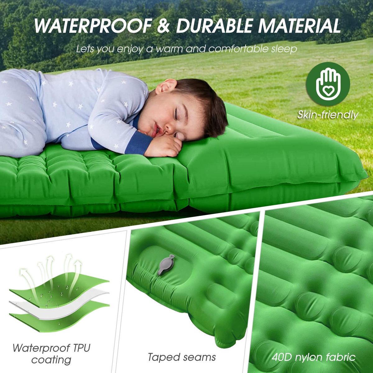 4'' Thick Inflatable Double Sleeping Pad with Pillow and Built-in Pump Lightweight Waterproof Sleeping Mat Air Mattress for Camping Car Traveling Hiking Backpacking