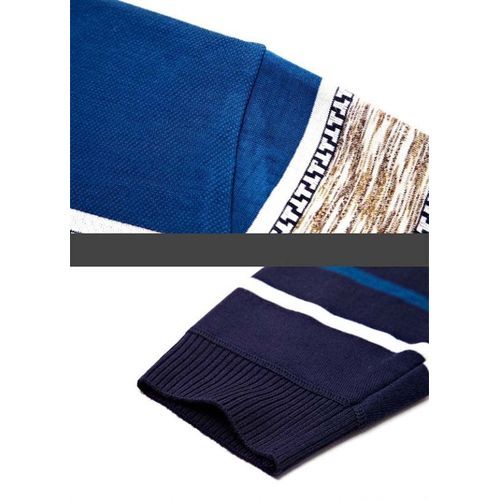 Mens Fashion Knitted Collar Sweater Striped Slim Fit Knittwear Autumn Cloths