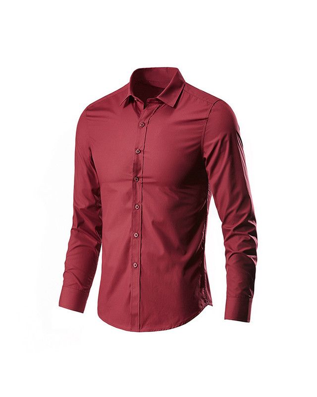 Men‘s Shirt Fashion Formal Long Sleeve Business-Red