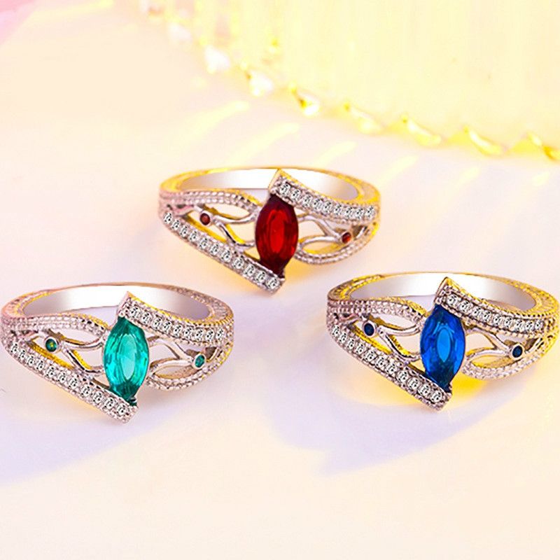 Sterling Silver Finger Rings Women Vintage Engagment Zircon Jewelry,Size:8(Red)