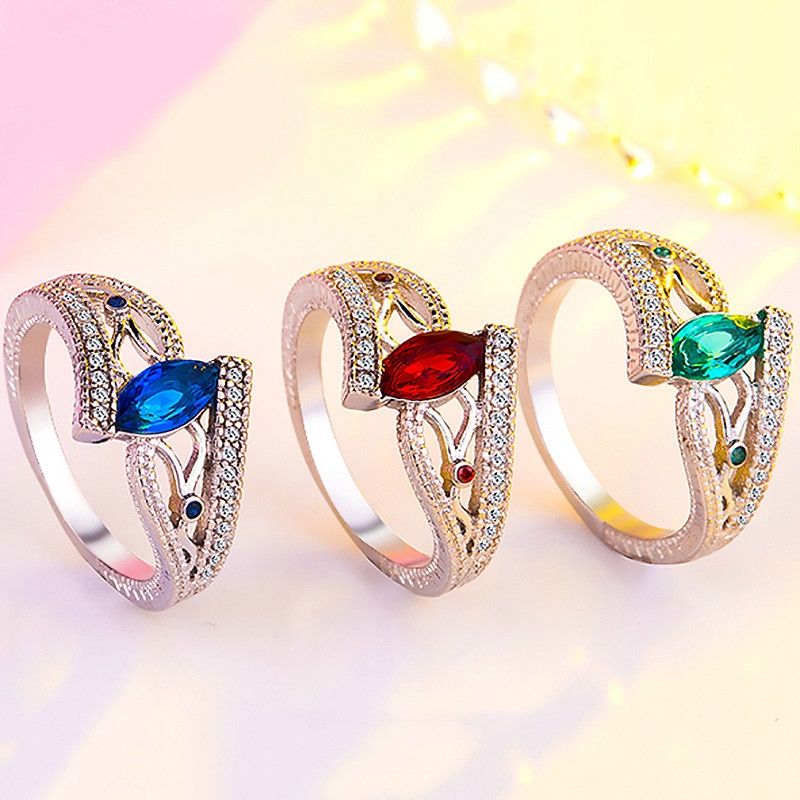 Sterling Silver Finger Rings Women Vintage Engagment Zircon Jewelry,Size:8(Red)