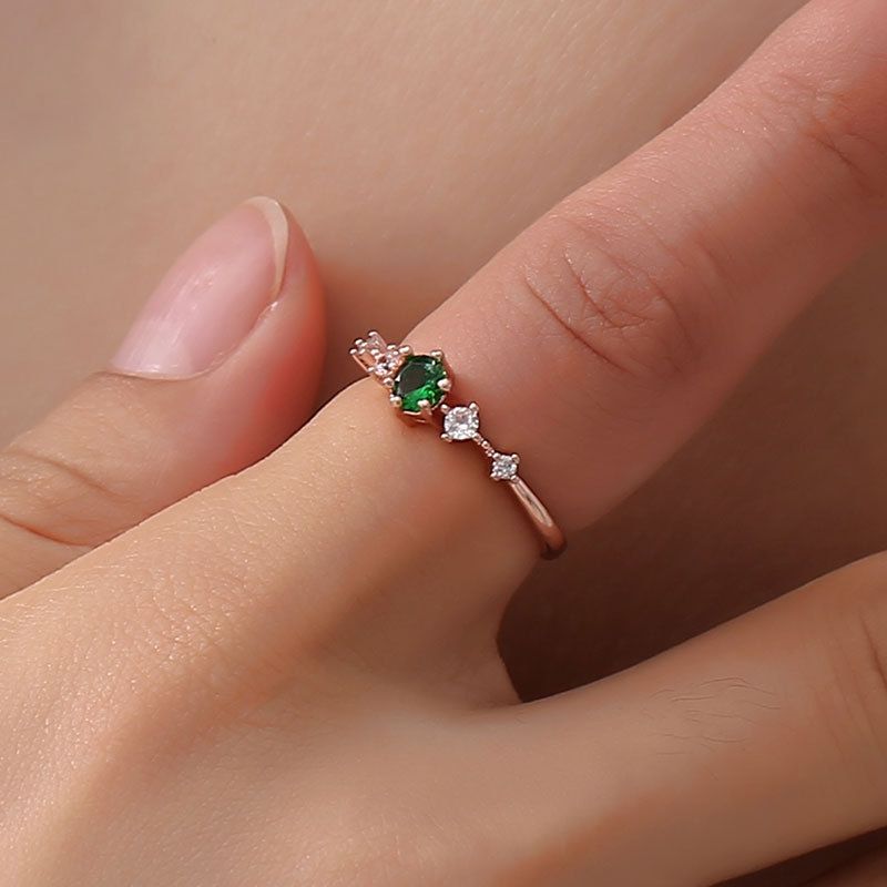 Women Vintage With Diamond Metal Ring, Ring Size:9(Green)