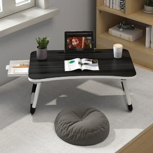Portable Multifunctional Foldable Laptop Stand With Cup Hole - Black