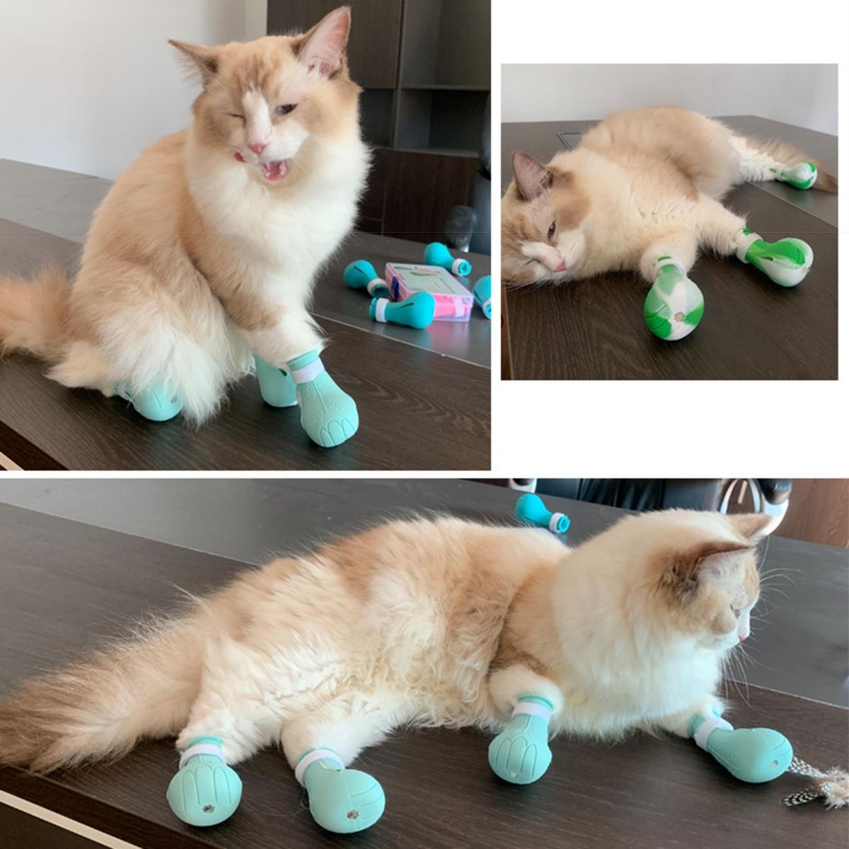 4Pcs Cat Shoes Pet Kitten Cat Bath Paw Protector Cover Green