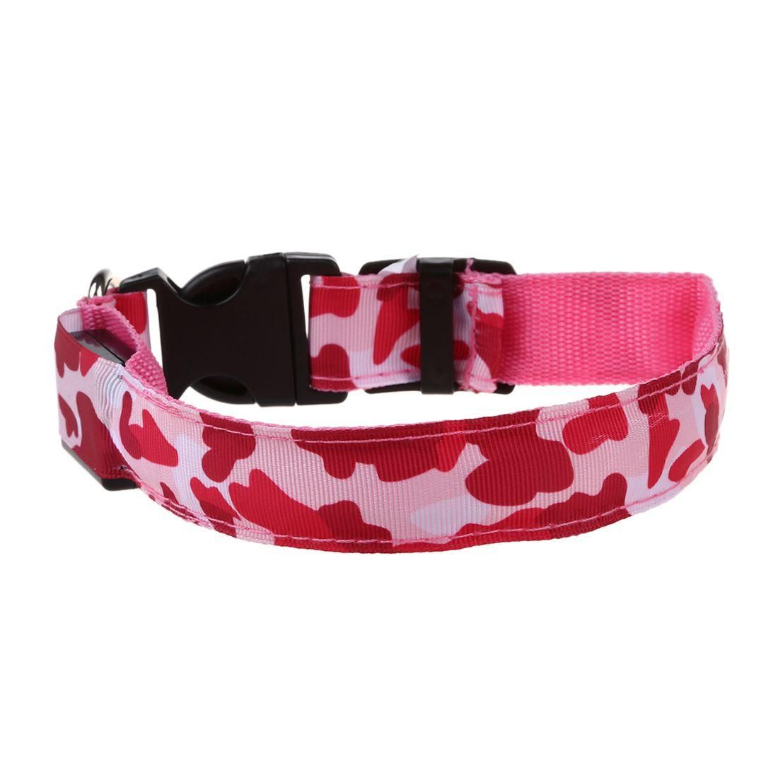 Pink M, Pets Dog LED Leopard Night Safety Collar