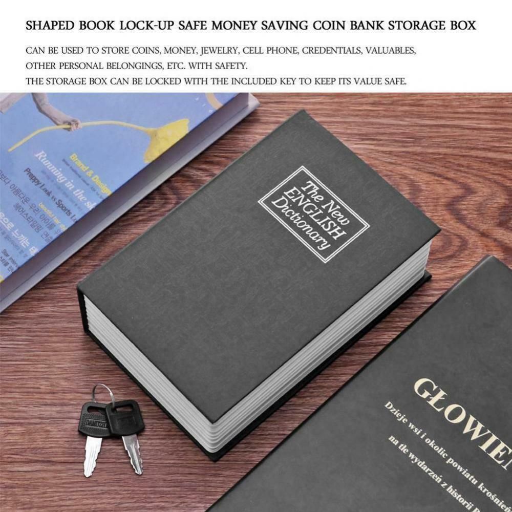 1x Book Safe With Key Lock Secret Hidden Cash Money Box Black