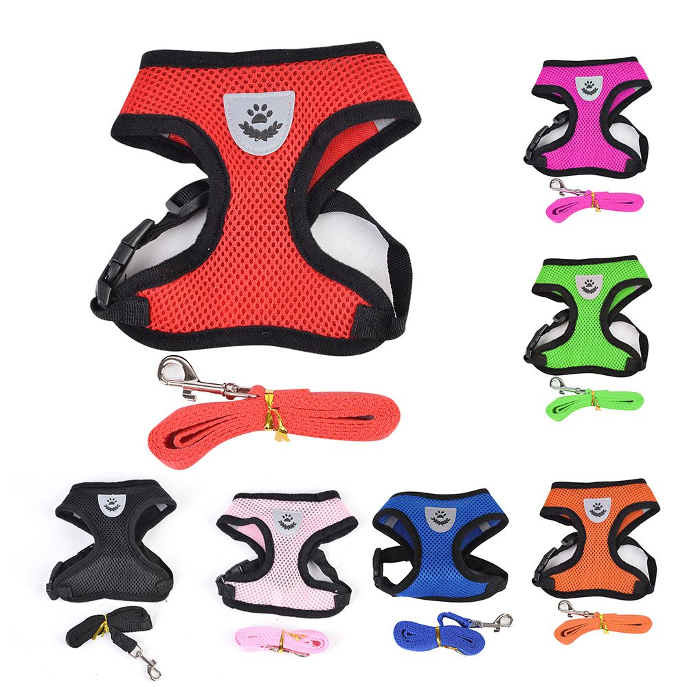 Pet Adjustable Collar Vest Mesh With Walking Lead Leash