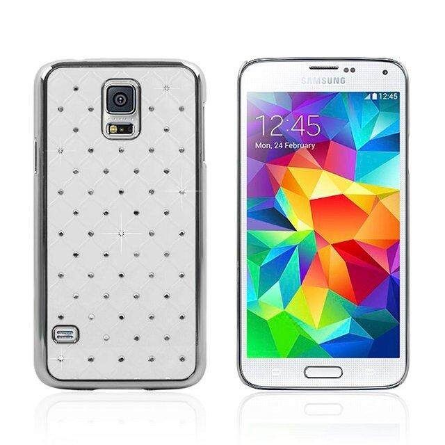Crystal-inlaid PC Back Protective Case For Samsung Galaxy S5 I9600 White