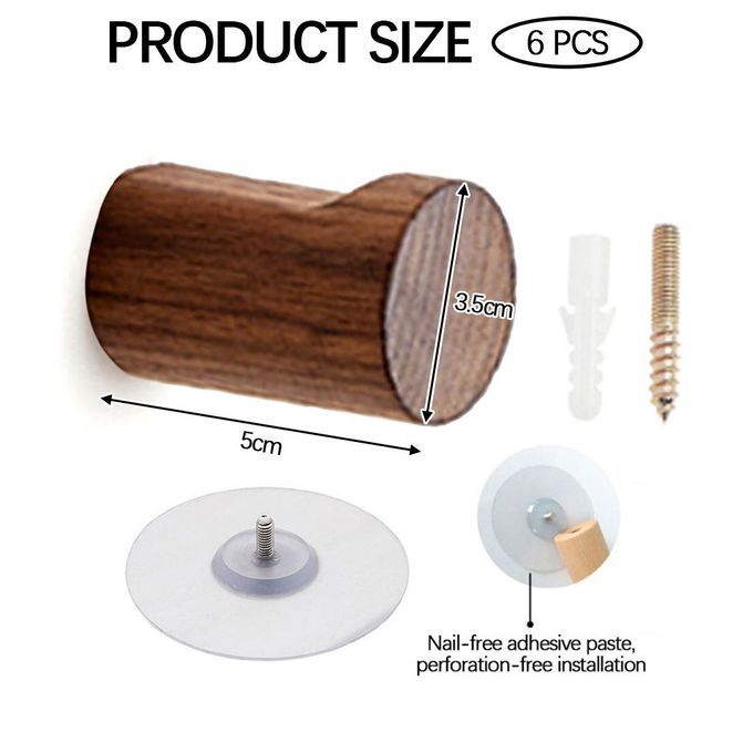 6 Packs Of Decorative Wall Hooks Self-adhesive Wall Hooks Dark Brown