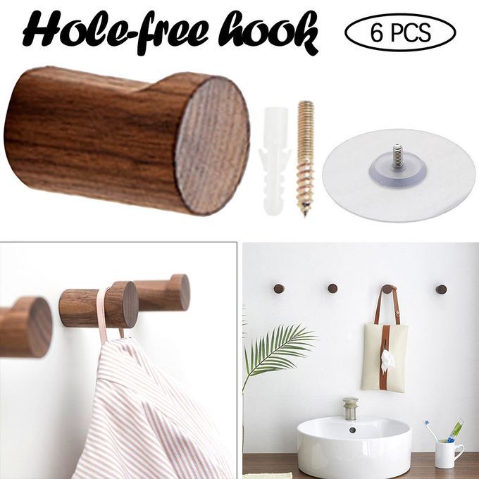 6 Packs Of Decorative Wall Hooks Self-adhesive Wall Hooks Dark Brown
