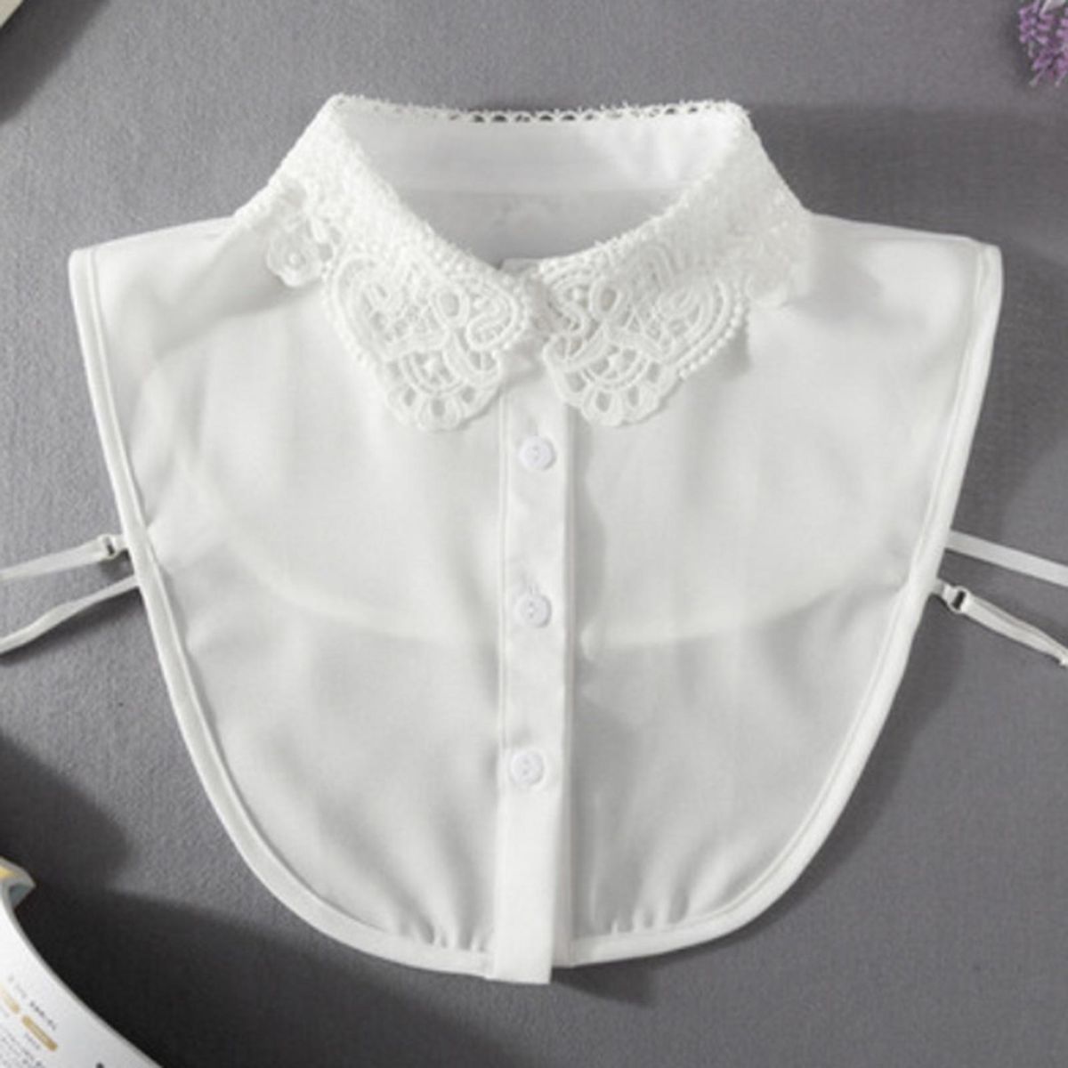 Fake Collar Solid Color Lace Hollow Out Flower-Warm White