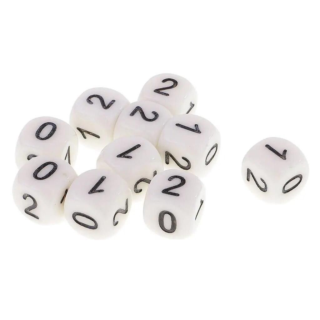 10Pcs 6-Sided D6 16mm Numerals 0 1 2 Dices Set for  and Dragons RPG  Board Game