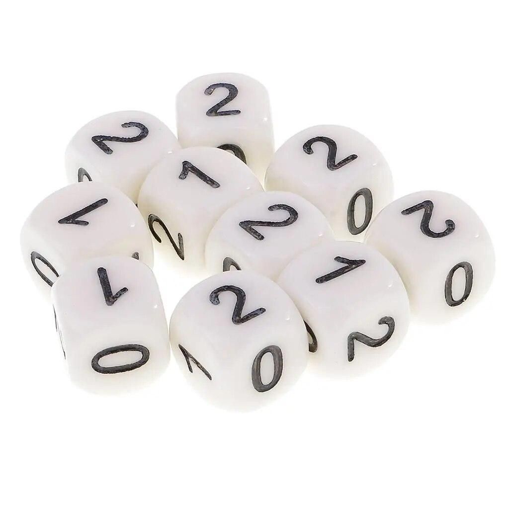 10Pcs 6-Sided D6 16mm Numerals 0 1 2 Dices Set for  and Dragons RPG  Board Game