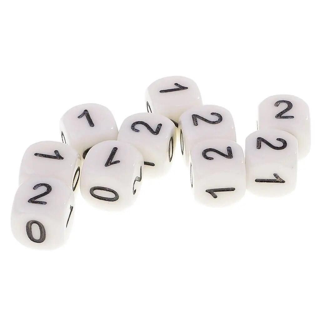 10Pcs 6-Sided D6 16mm Numerals 0 1 2 Dices Set for  and Dragons RPG  Board Game