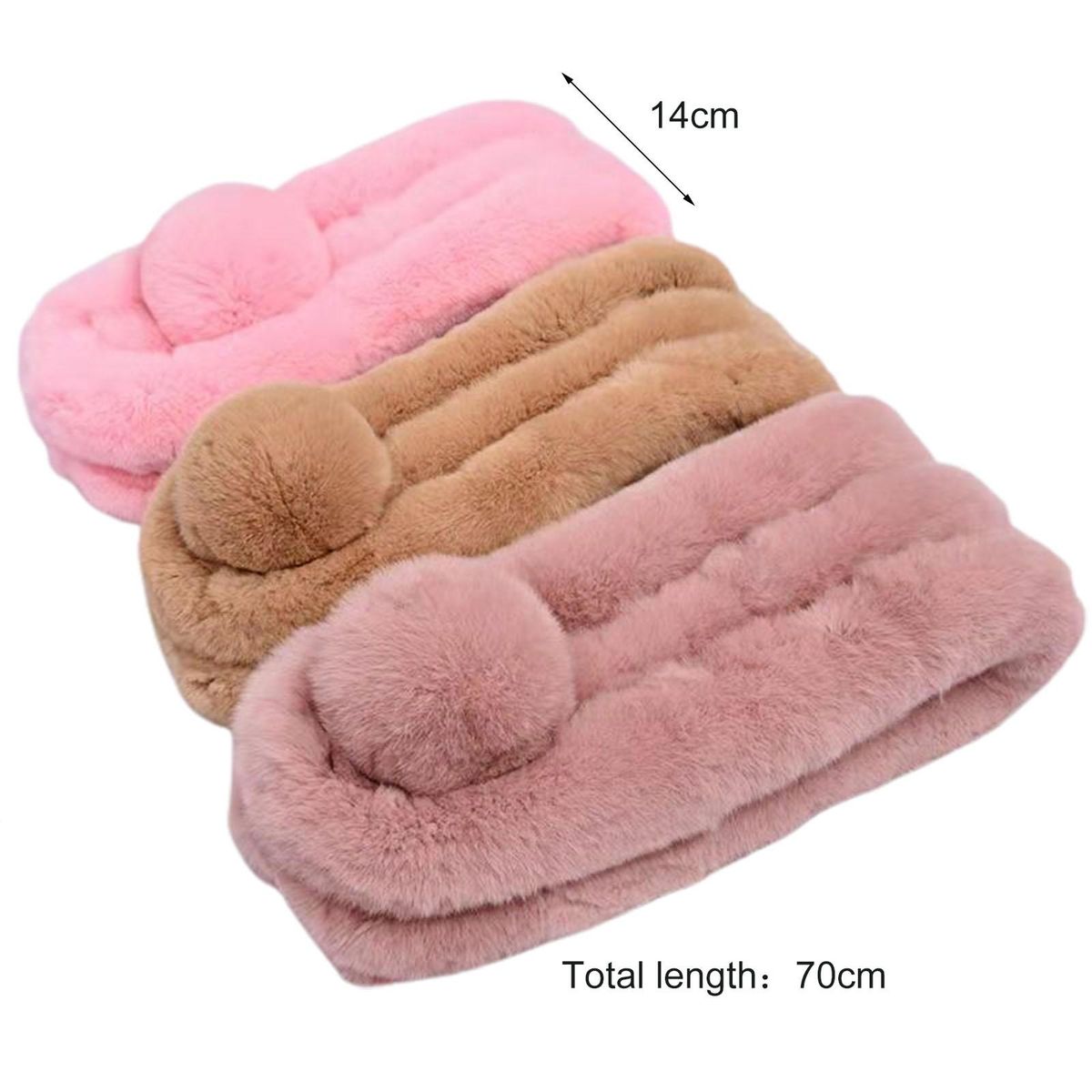 Faux Fur Solid Color Winter Scarf Plush Ball Wide-Red