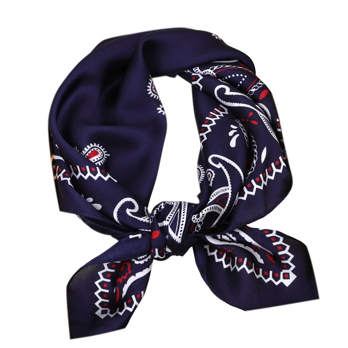 Women Scarf Vintage Print Silky Soft Breathable-Navy Blue