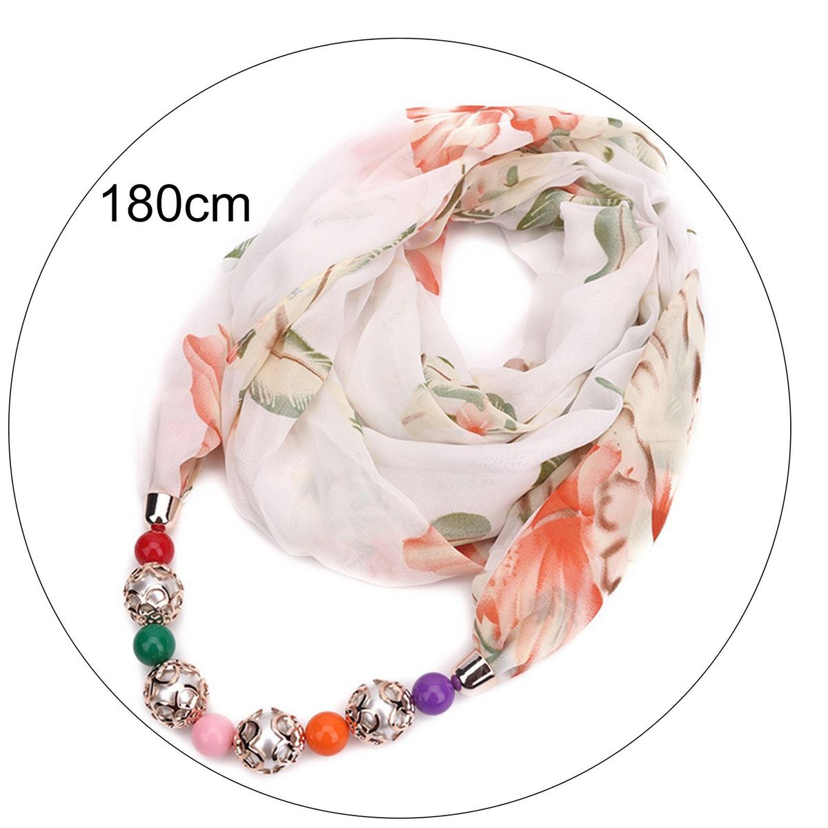 Beads Pendant Floral Print Necklace Scarf Simple-Black
