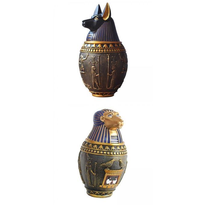 2Pcs Cat Urn Pet Memorial Casket Egyptian Canopic Jar Collectible Cats