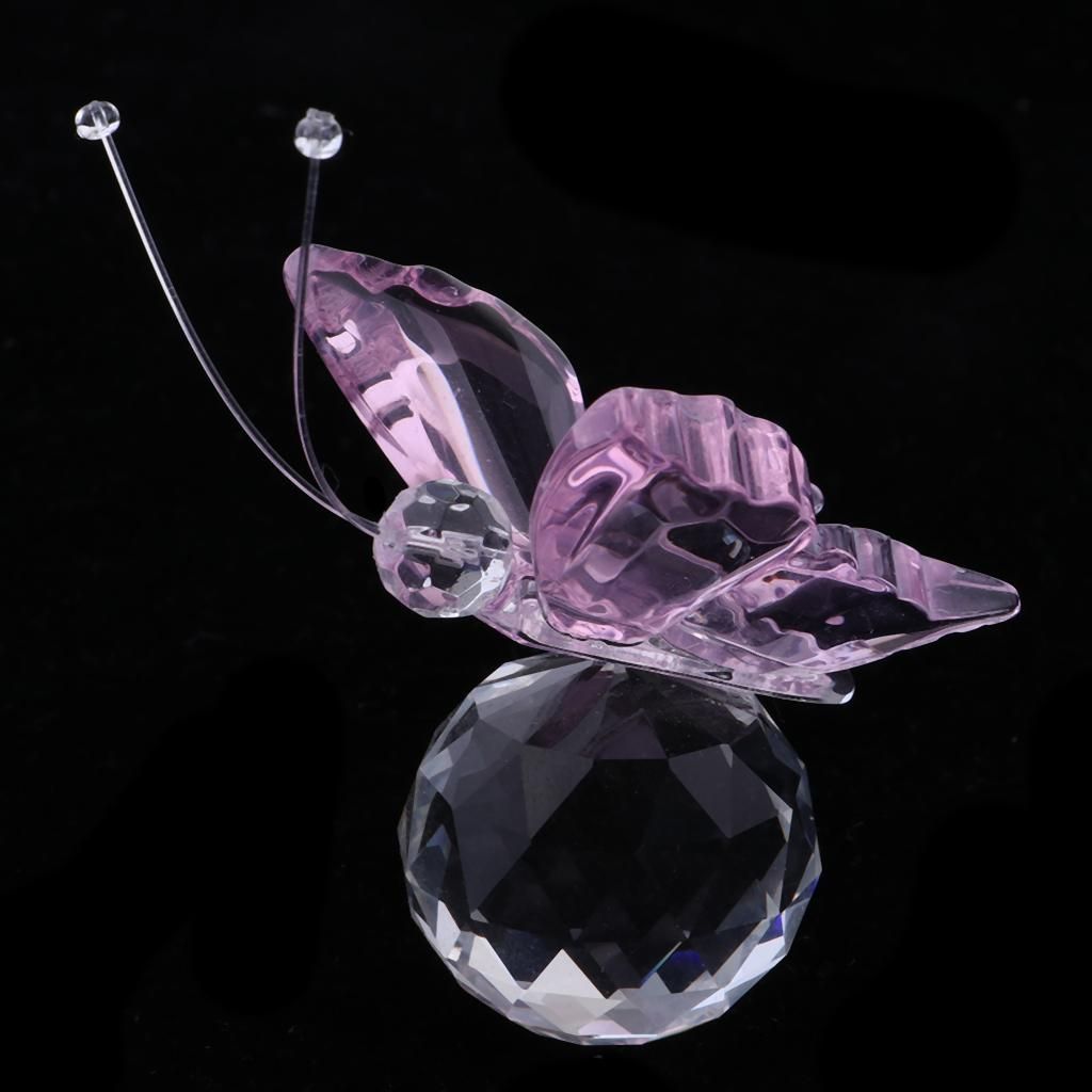 Crystal Flying Butterfly With Ball Base Figurine Cut Glass Pink