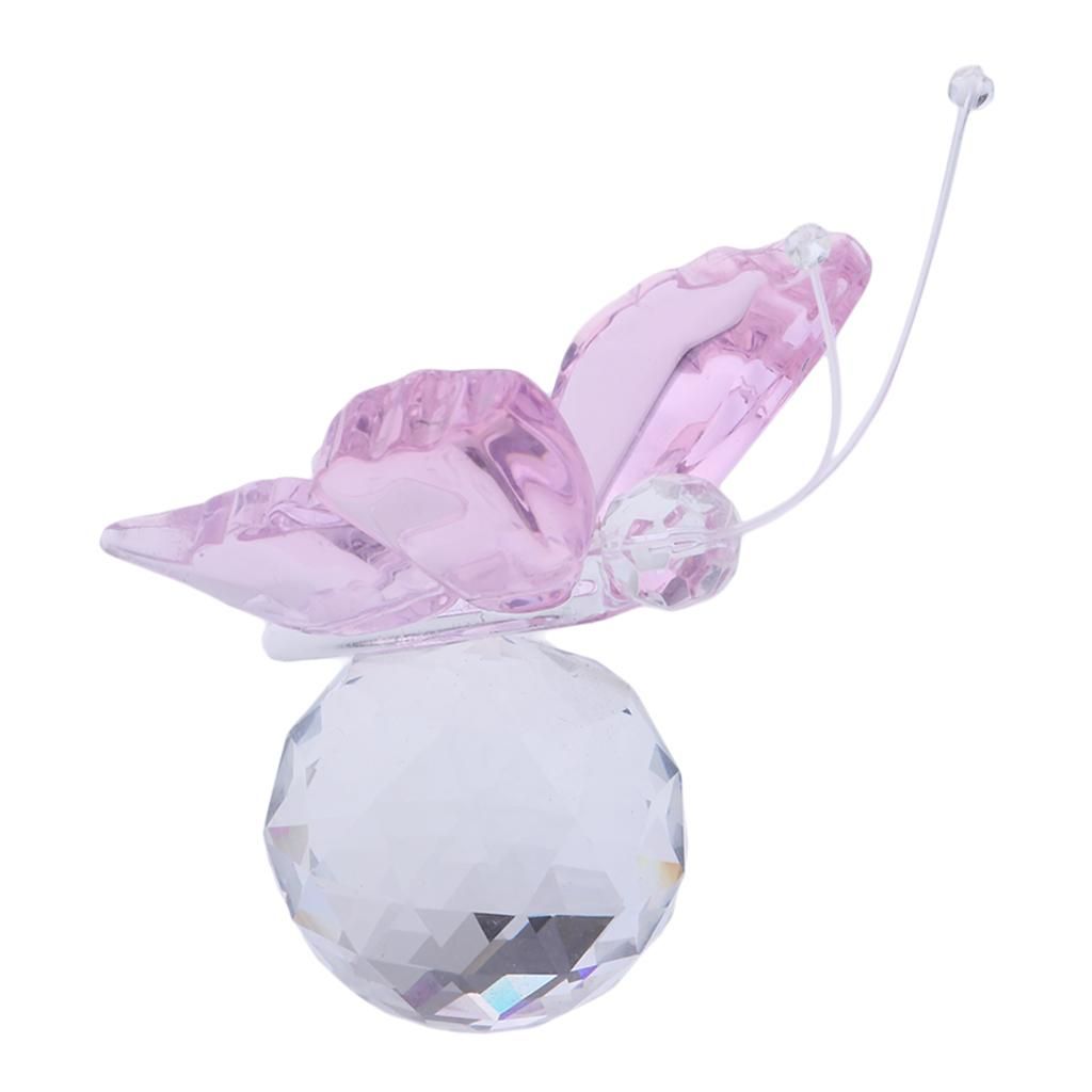 Crystal Flying Butterfly With Ball Base Figurine Cut Glass Pink