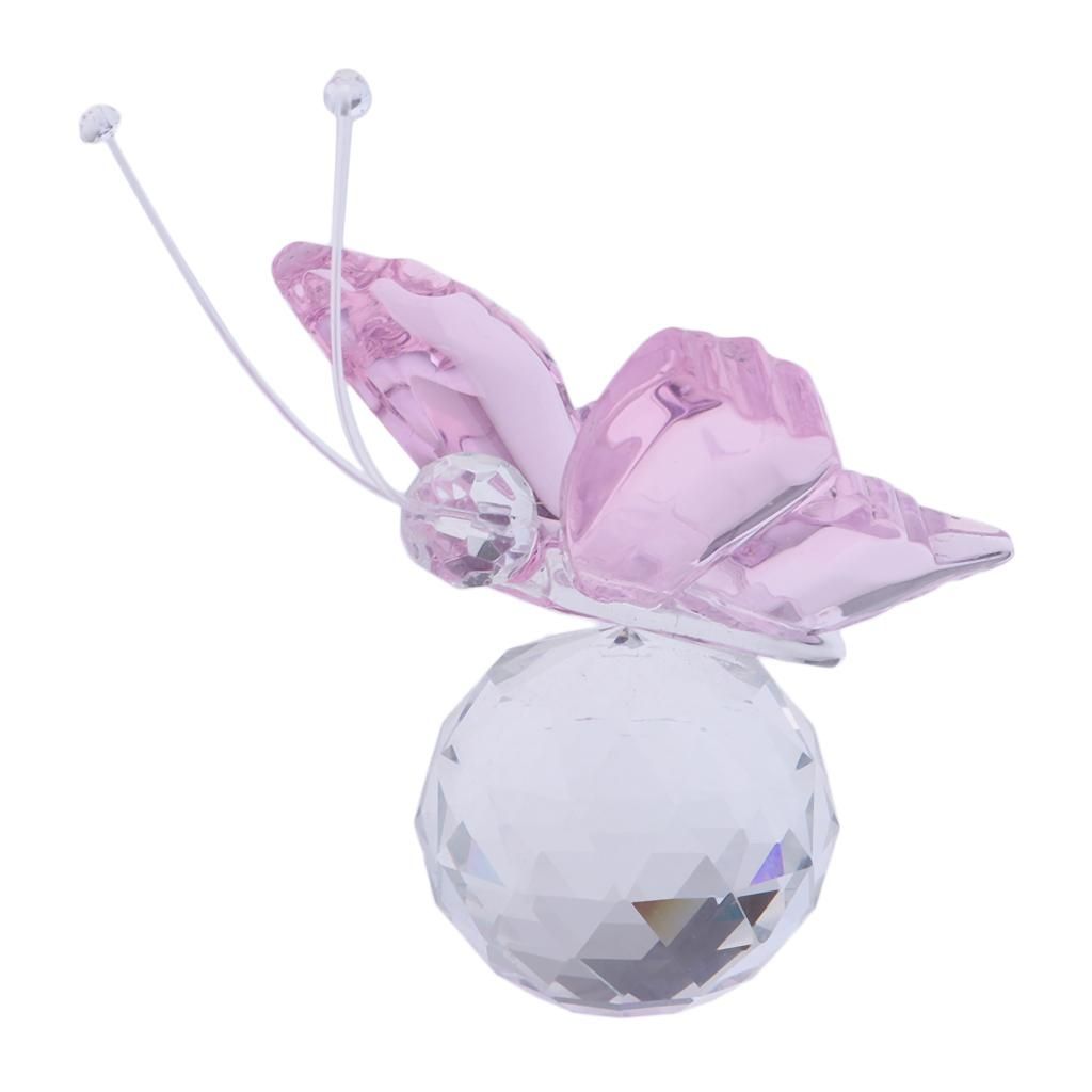 Crystal Flying Butterfly With Ball Base Figurine Cut Glass Pink
