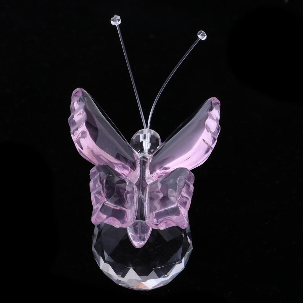 Crystal Flying Butterfly With Ball Base Figurine Cut Glass Pink