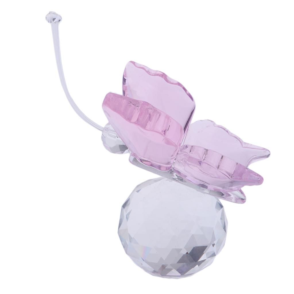 Crystal Flying Butterfly With Ball Base Figurine Cut Glass Pink