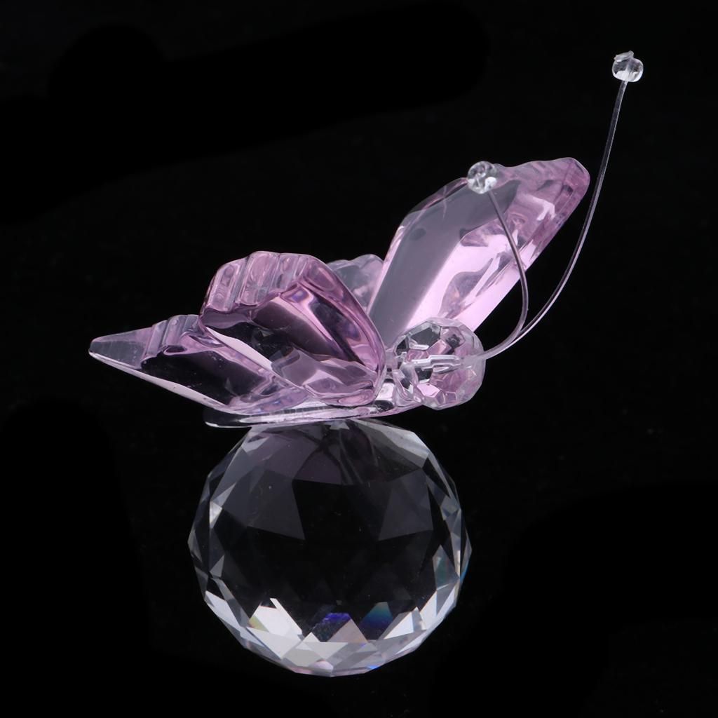 Crystal Flying Butterfly With Ball Base Figurine Cut Glass Pink