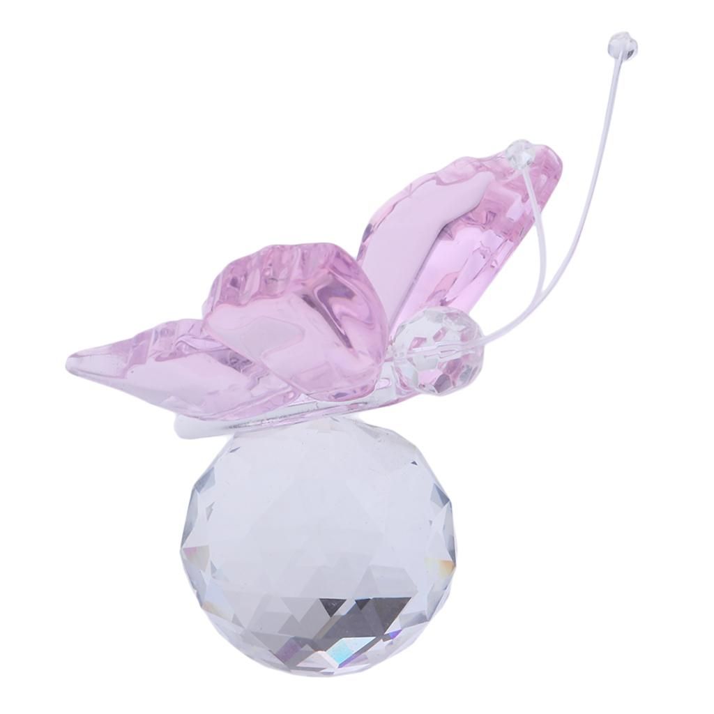 Crystal Flying Butterfly With Ball Base Figurine Cut Glass Pink