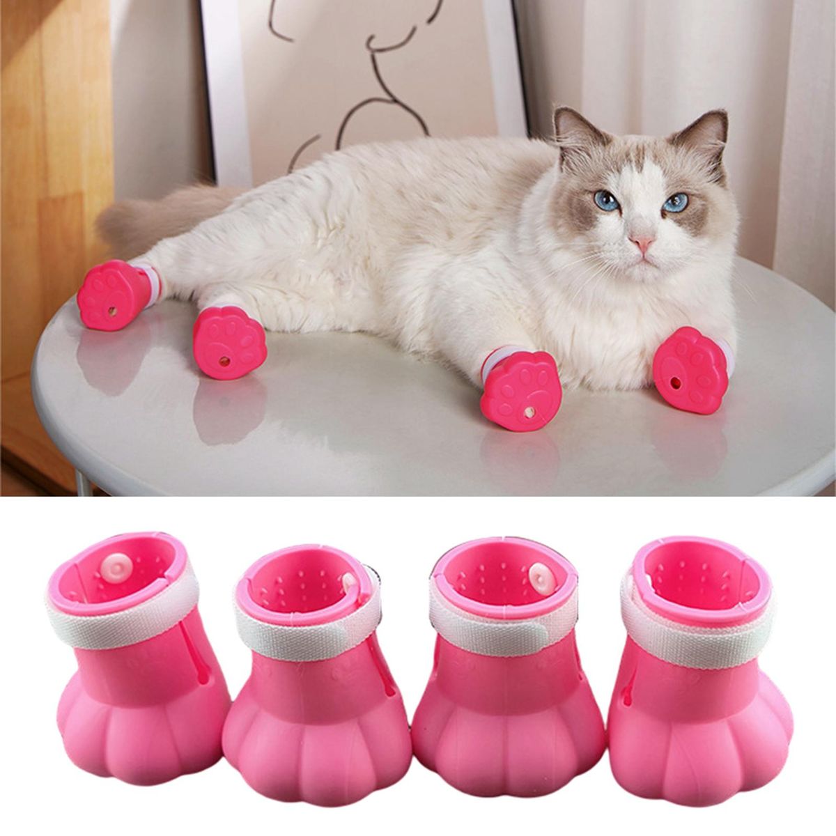 4Pcs Cat Claw Covers Feeding Drugs Cat Foot Claw Covers Pink
