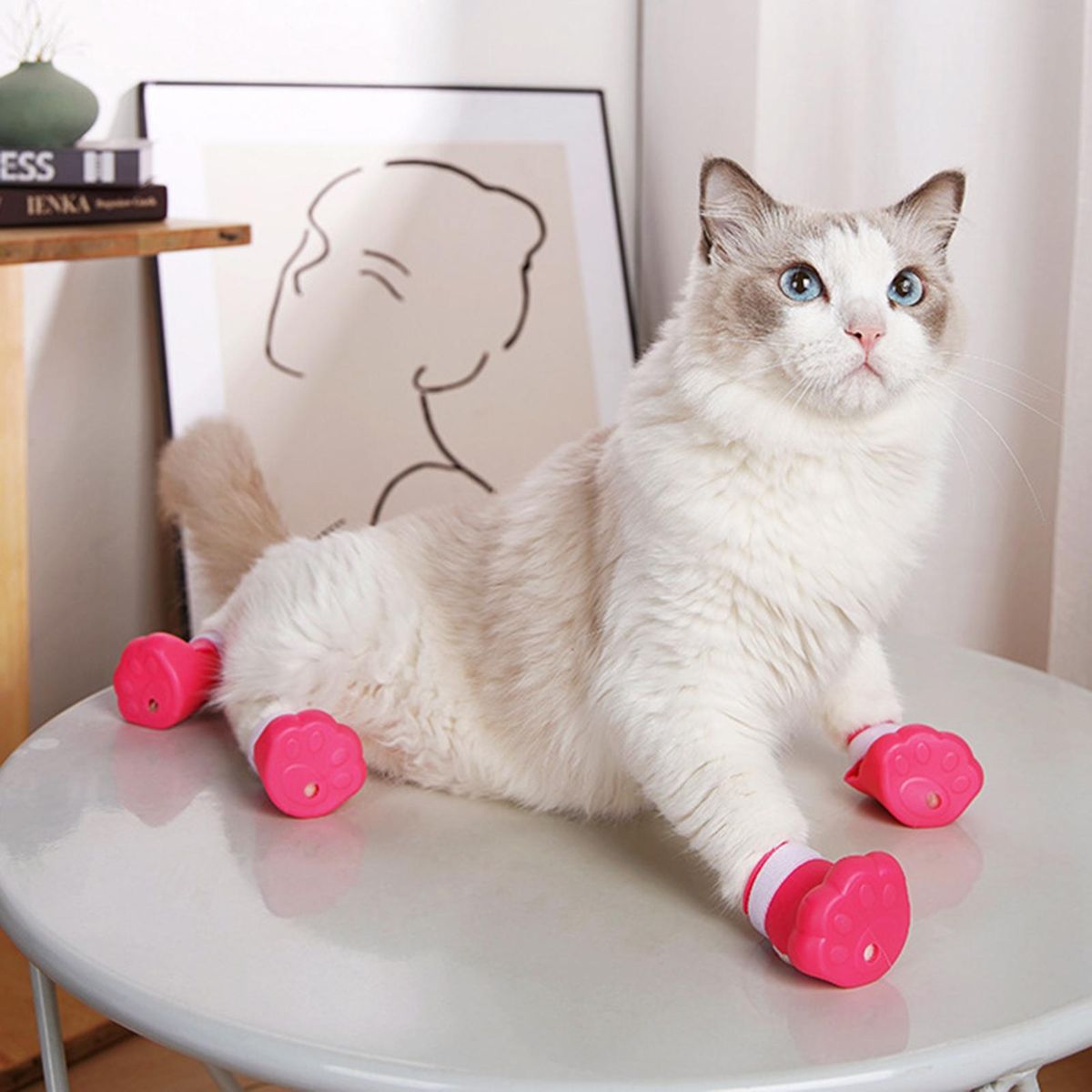 4Pcs Cat Claw Covers Feeding Drugs Cat Foot Claw Covers Pink