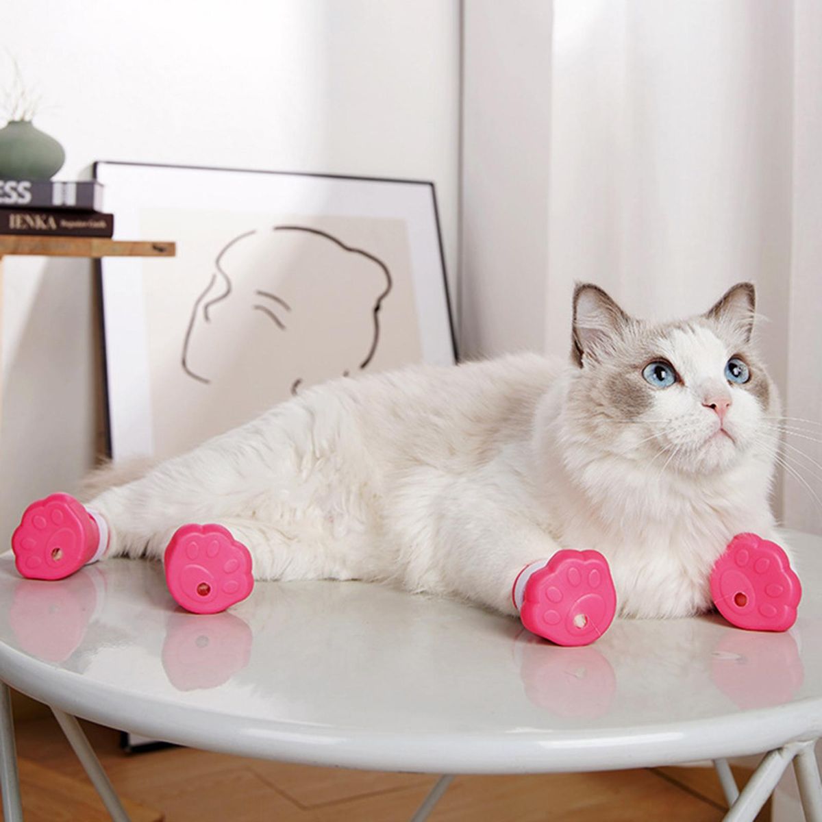 4Pcs Cat Claw Covers Feeding Drugs Cat Foot Claw Covers Pink
