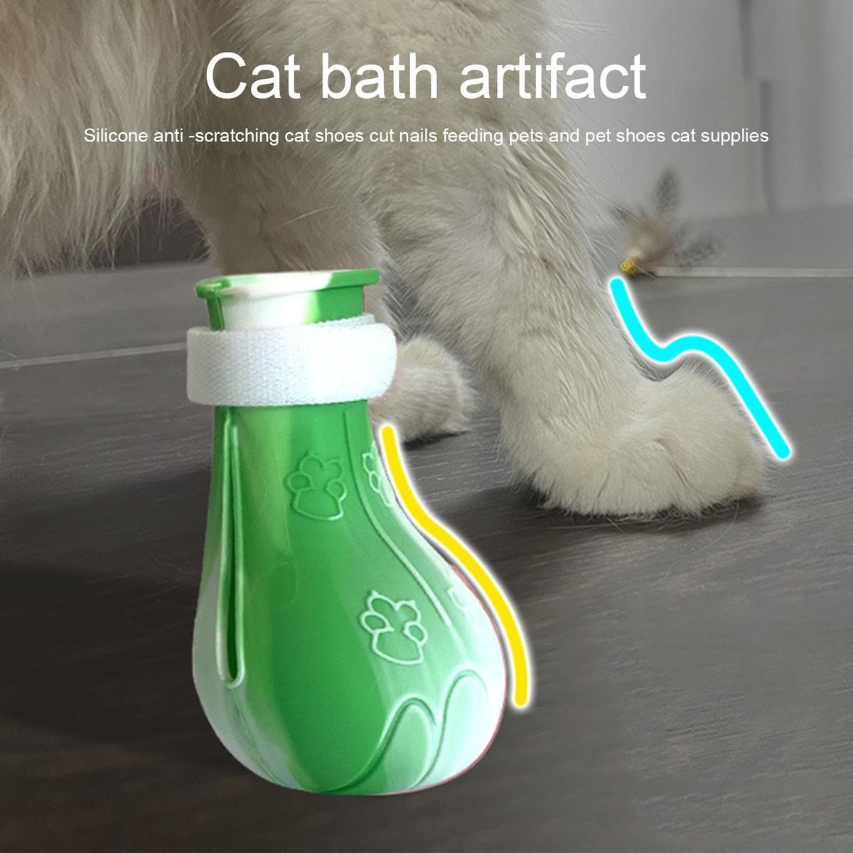 4Pcs Cat Shoes Pet Kitten Cat Bath Washing Paw Protector Shoes Green White