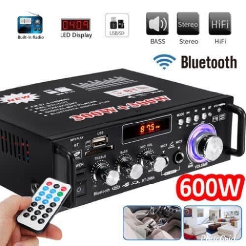 600w Digital Stereo Amplifier With Bluetooth - Usb Fm Portable Amp