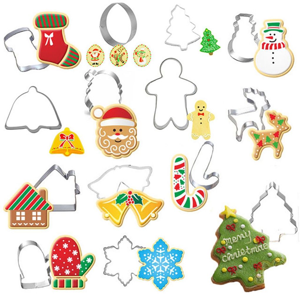 1 10 14pcs Set Stainless Steel Christmas Cookie Cutters