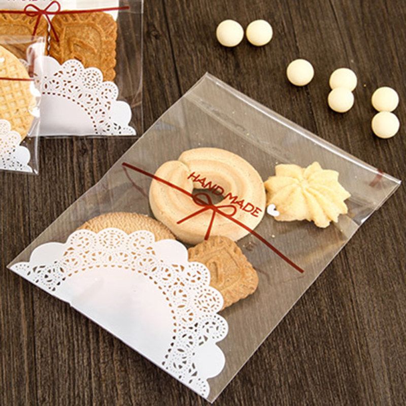 100Pcs Self-adhesive Transparent Cookie Packaging Bag-