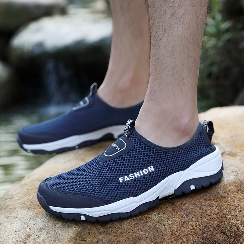 Outdoor Hiking Shoes Men's Fashion Sneakers Size 45 46 Summer Breathble Climbing Trekking Shoes Male Sport Sneakers Slip On Wear-resistant Travel Walking Footwear Quick Drying Water Shoes Blue