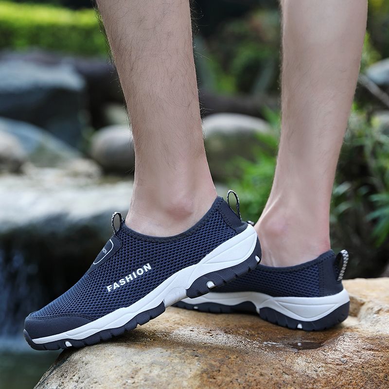 Outdoor Hiking Shoes Men's Fashion Sneakers Size 45 46 Summer Breathble Climbing Trekking Shoes Male Sport Sneakers Slip On Wear-resistant Travel Walking Footwear Quick Drying Water Shoes Blue