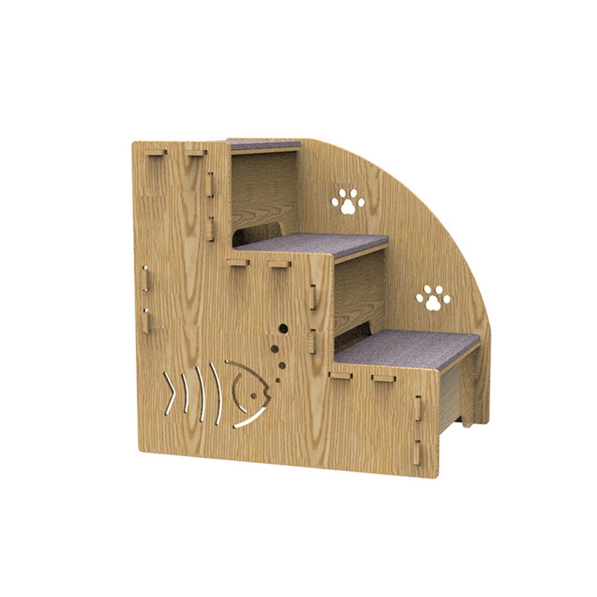 Easy to Install Pet Stairs Portable Pet Steps Foldable 3-step for Dogs Wooden Color