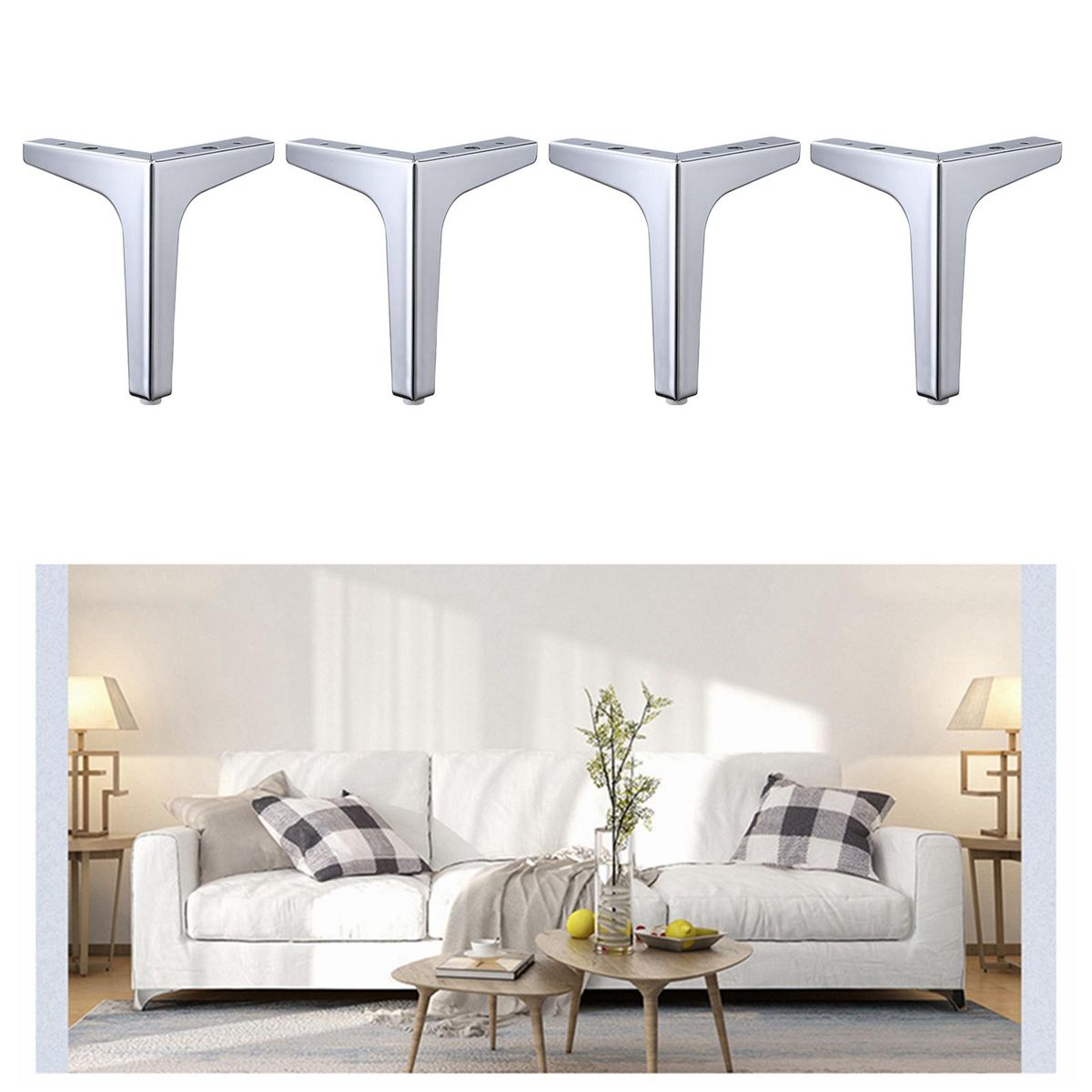 4 X Iron Metal Furniture Legs Sofa Feet Chair Cabinet 10cm Silver