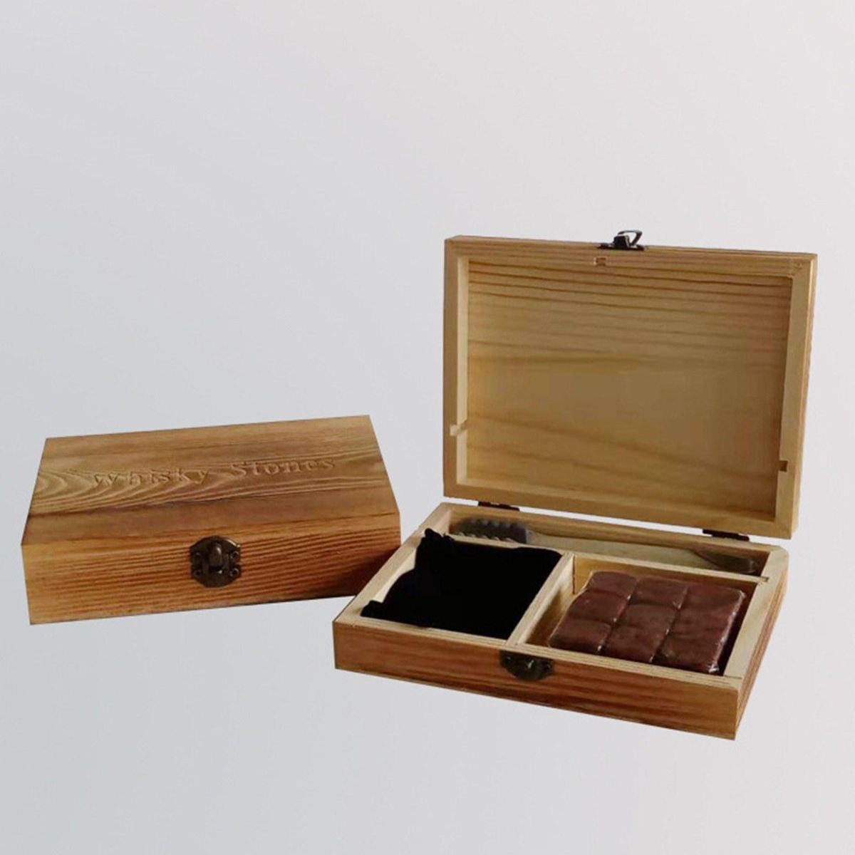 9PCS Whiskey Stones Set Chilling Stones Whiskey Ice Stones with Wooden Box and Tongs Chilling Rocks Drinks Cooler Cubes Reusable for Whiskey Wine Beer Juice
