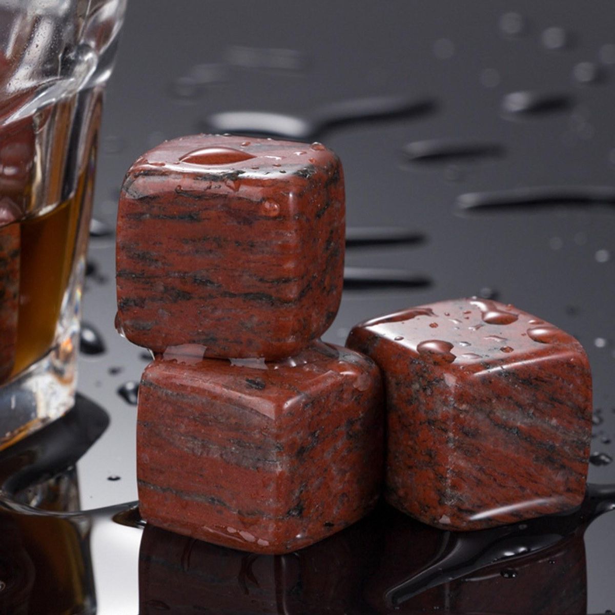 9PCS Whiskey Stones Set Chilling Stones Whiskey Ice Stones with Wooden Box and Tongs Chilling Rocks Drinks Cooler Cubes Reusable for Whiskey Wine Beer Juice