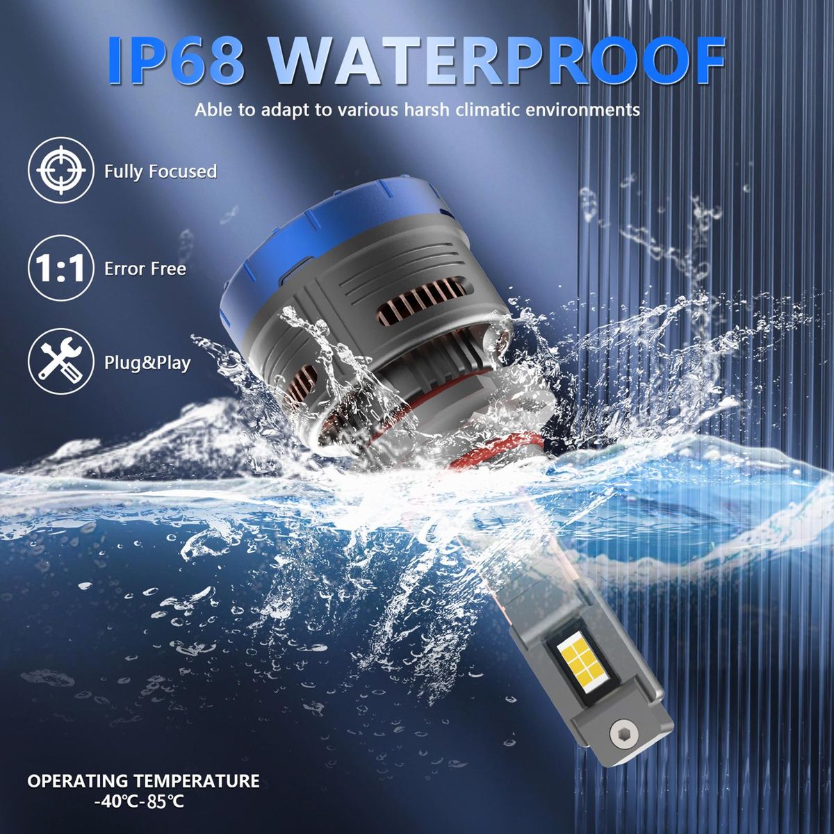 9006/HB4 LED Headlight Bulbs IP68 Waterproof Car LED Headlight Bulbs 6000K 600W 80000LM Bright LED Headlights, 2PCS