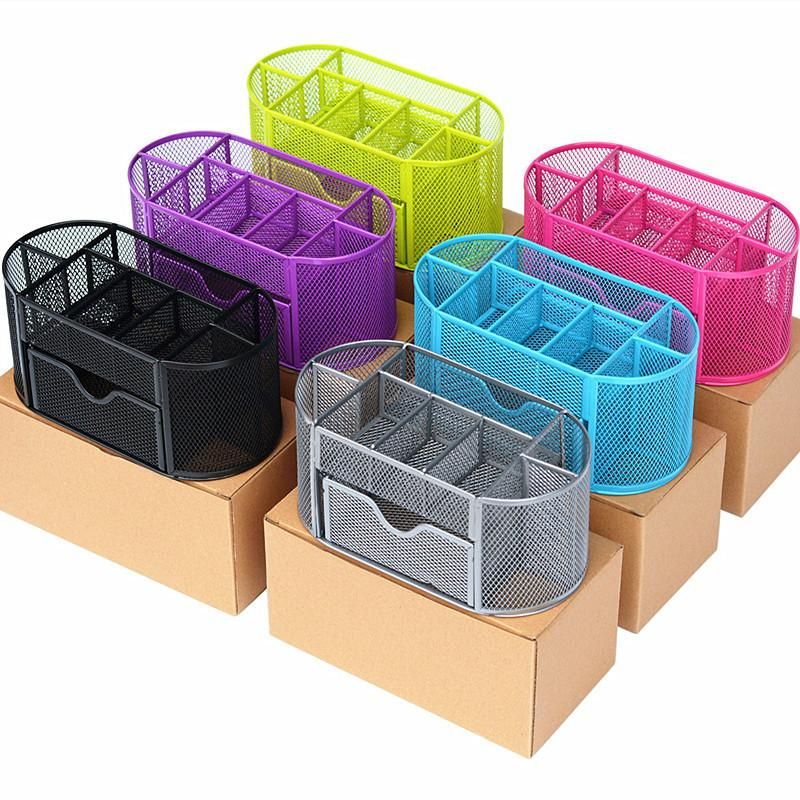 Metal Penalty Organizer Mesh Desk Organizer Table 9 Grids Design Storage Box Drawer Pencil Pen Holder For Neatening Tools