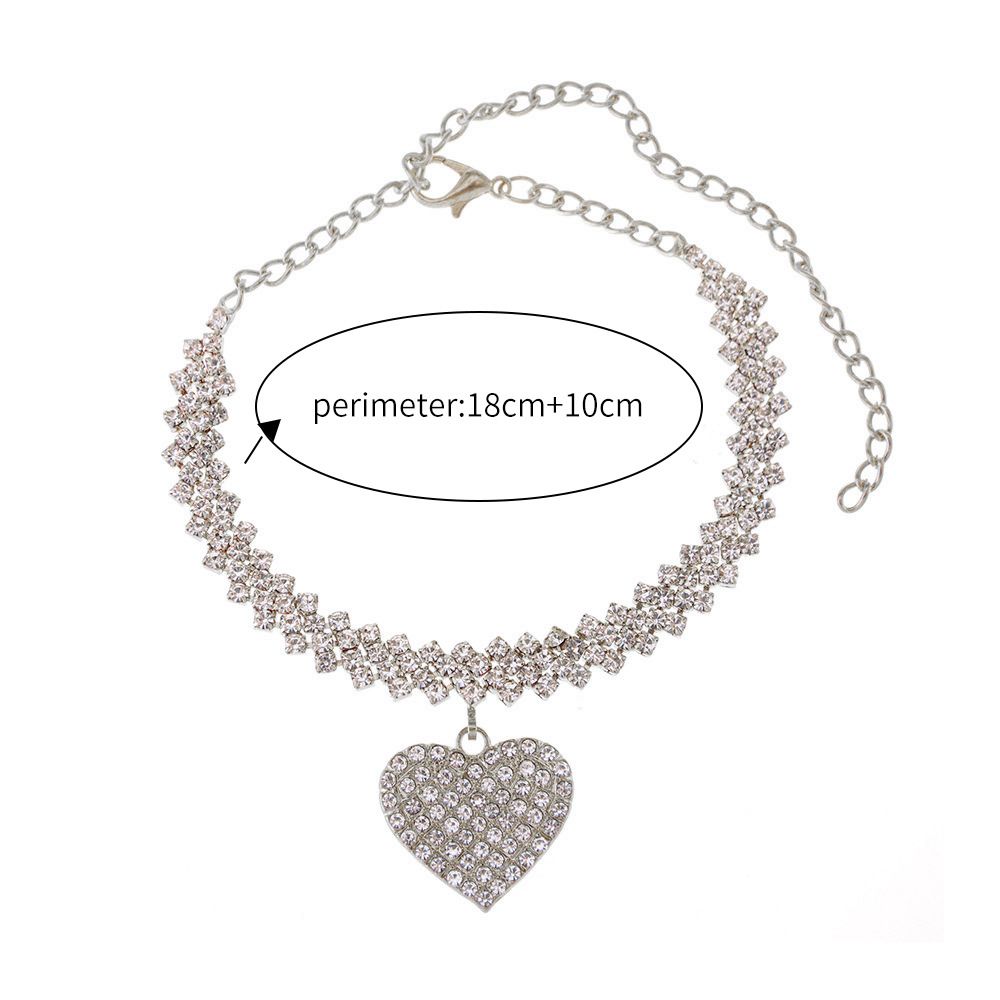 Rhinestone Chain Crystal Heart Pendant Anklet Leg Chain Jewelry-Silver