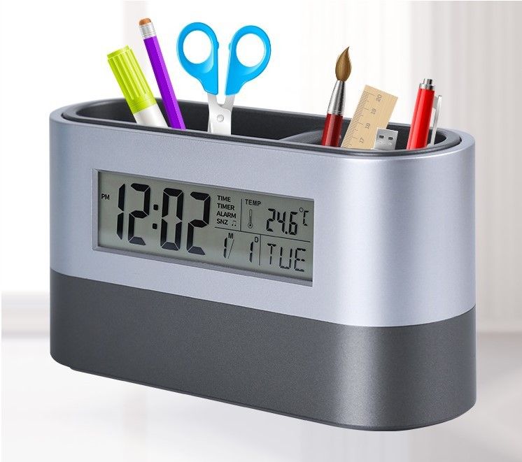 Office/Home Pen Holder Clock With Calendar/Alarm Clock